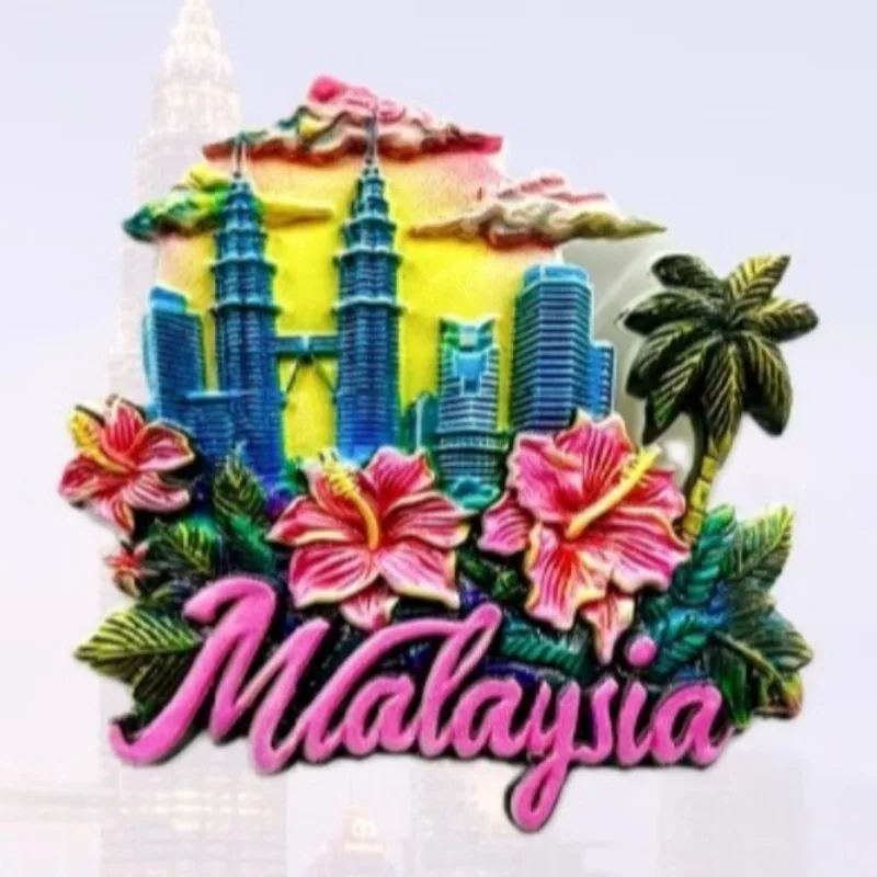 

Malaysia Fridge Stickers Kuala Lumpur Travel Souvenirs Hibiscus Flowers Petronas Twin Towers Fridge Magnets Wedding Gifts