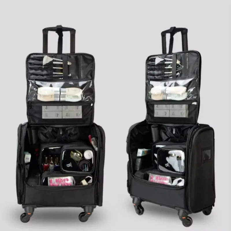 

Профессиональная косметичка, тележка, косметичка, многофункциональный большой вместительный ящик для инструментов для красоты ногтей с вышивкой, багаж