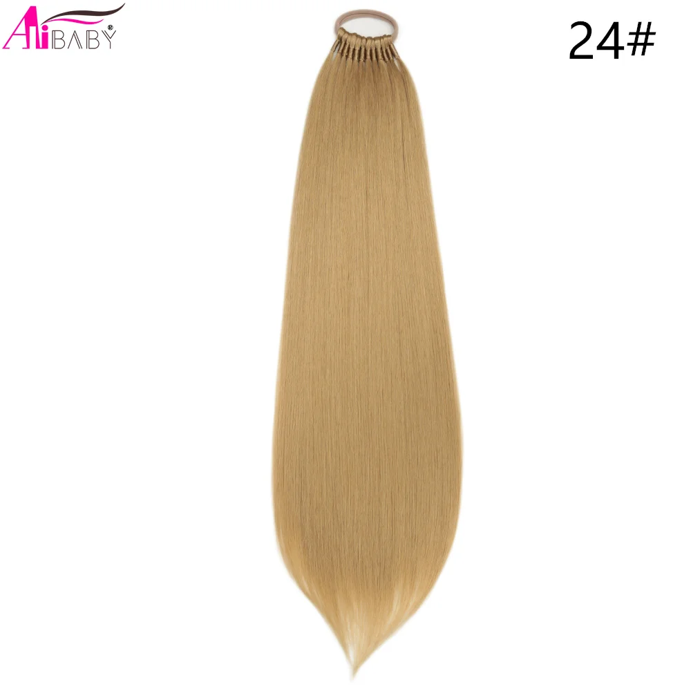 24 32 Zoll gerader Pferdeschwanz mit elastischem Band, synthetische Pferdeschwanzverlängerung, umwickelbarer hitzebeständiger Pferdeschwanz für Frauen – Detail 22