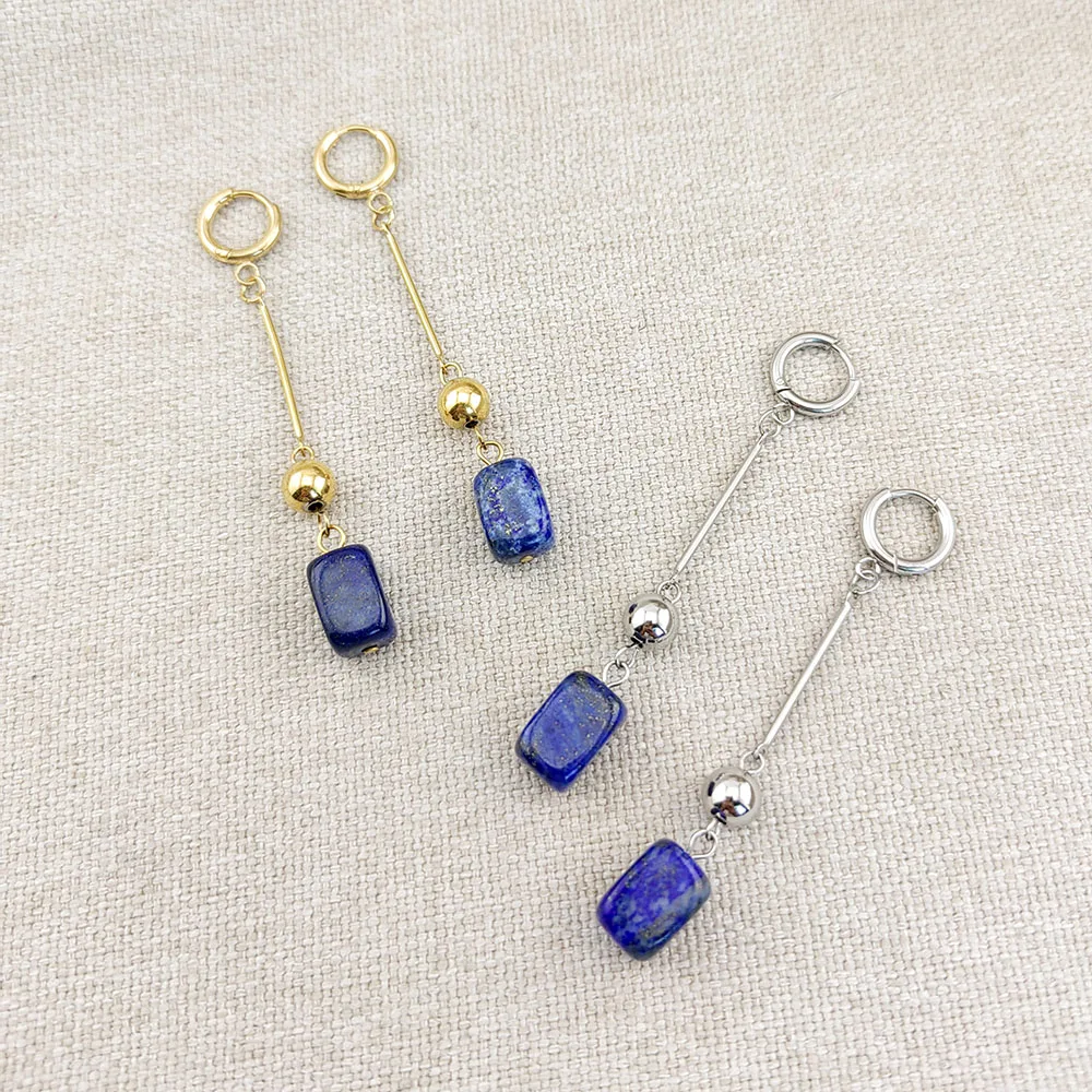 HUIDANG Long Earrings With Stones Stainless Steel Natural Stone Drop Earrings Woman 2025 Autumn New In