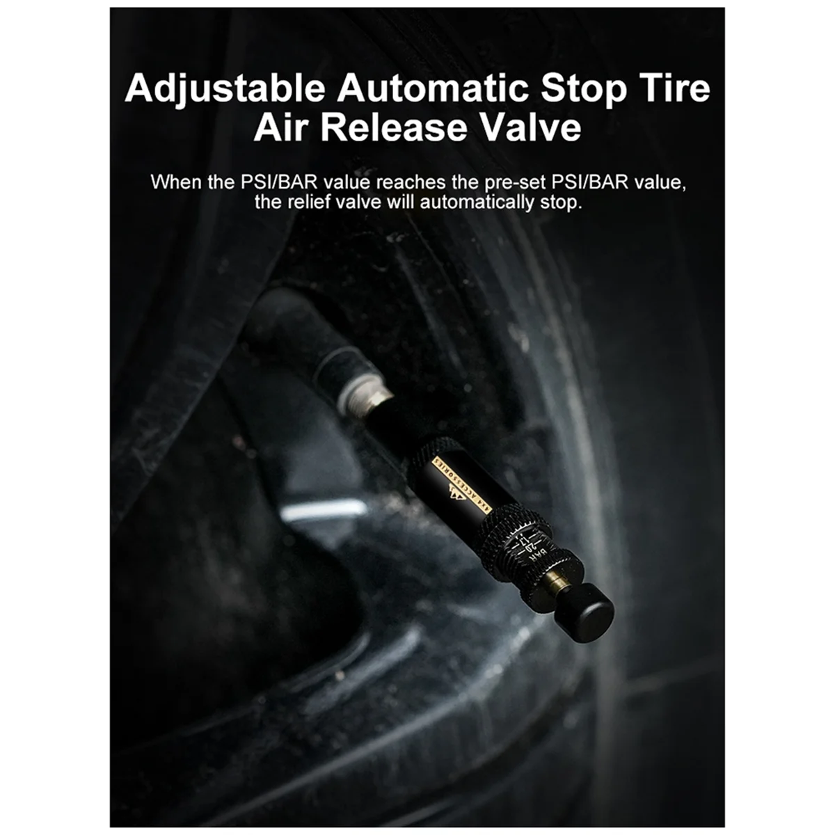 

ABKM Adjustable Auto-Stop Tire-Deflator Valve Kit (10-30 PSI) 4 PCS Screw-on Tyre Air Down Tool for Vehicles Motorcycle