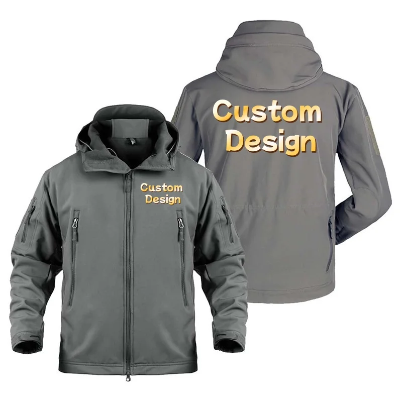 Outdoor Military DIY LOGO Custom Design Fleece Warm SoftShell  Man Jackets Coat Men's Clothing