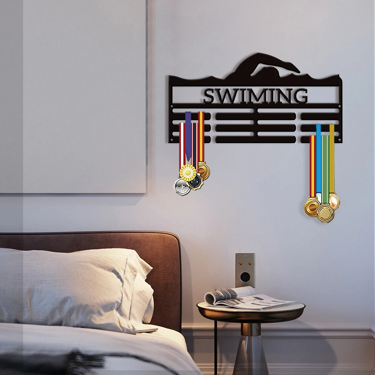 1 interesting personalized customization item swimmer Wall mounted trophy display rack, advanced metal adjustable hook, sports - view 3