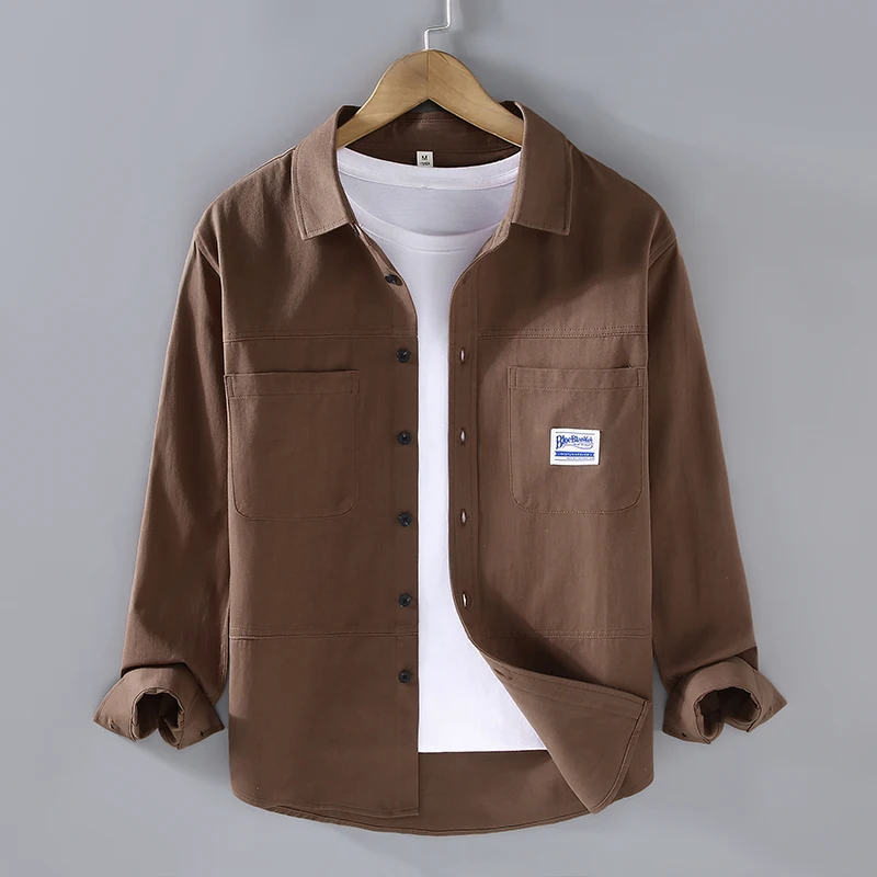 Leisure Double Pockets Shirts For Men Long Sleeve Workwear Style Spring Quality Natural Cotton 100% Breathable Camisas De Hombre