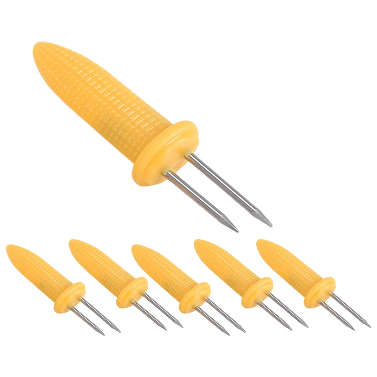 Nuevo 6 piezas de estante para maíz, estante para maíz en espiga, estante para maíz de acero inoxidable, brochetas con mango de silicona