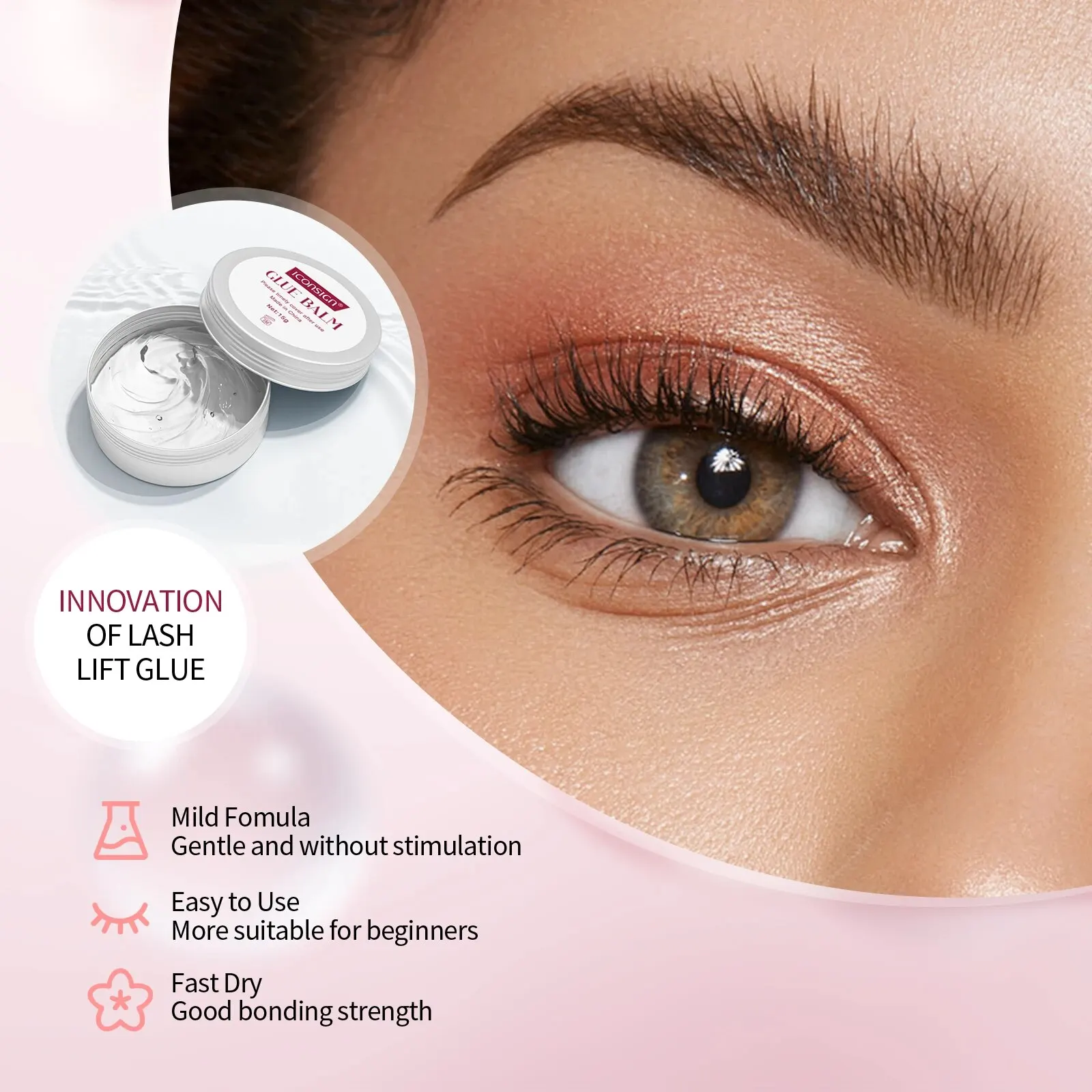 ICONSIGN Lash Lift กาวบาล์ม 15g Eyelash Lifting กาวเจลความหนืดที่แข็งแกร่ง Quick Drying Lash Lift กาว Brow เคลือบ