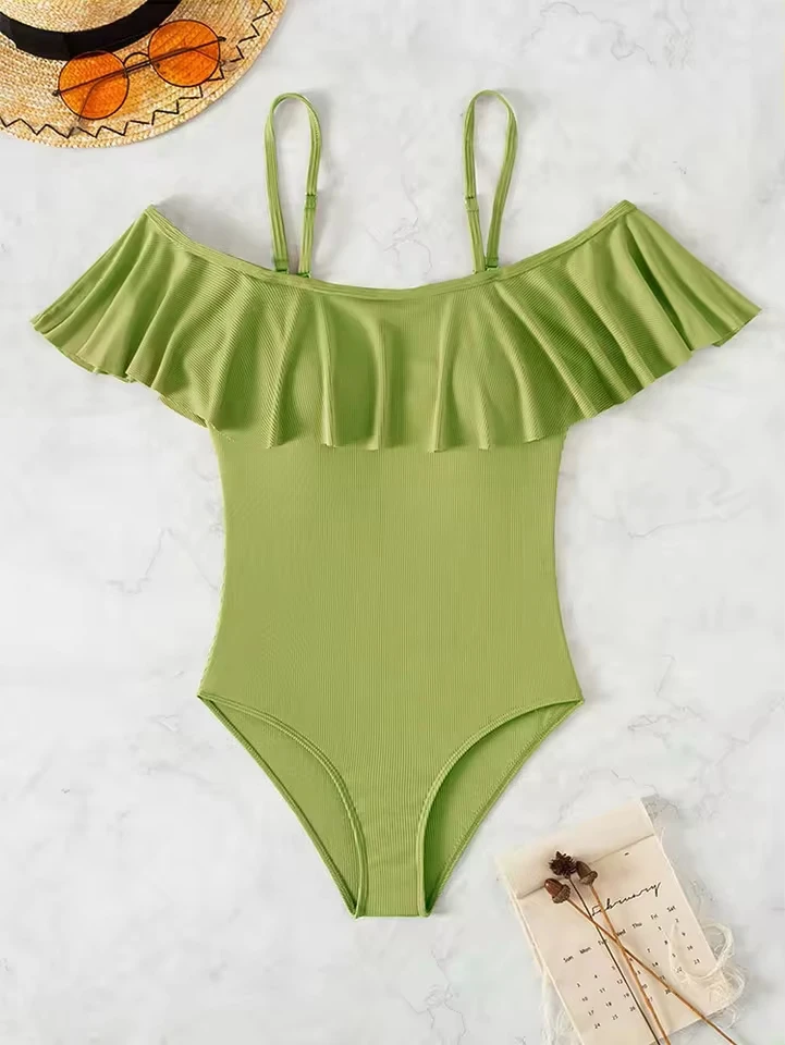 Summer One-Piece Swimsuit Hollow Ruffle tank strapless Swimwear Women's 2025 Model Wholesale