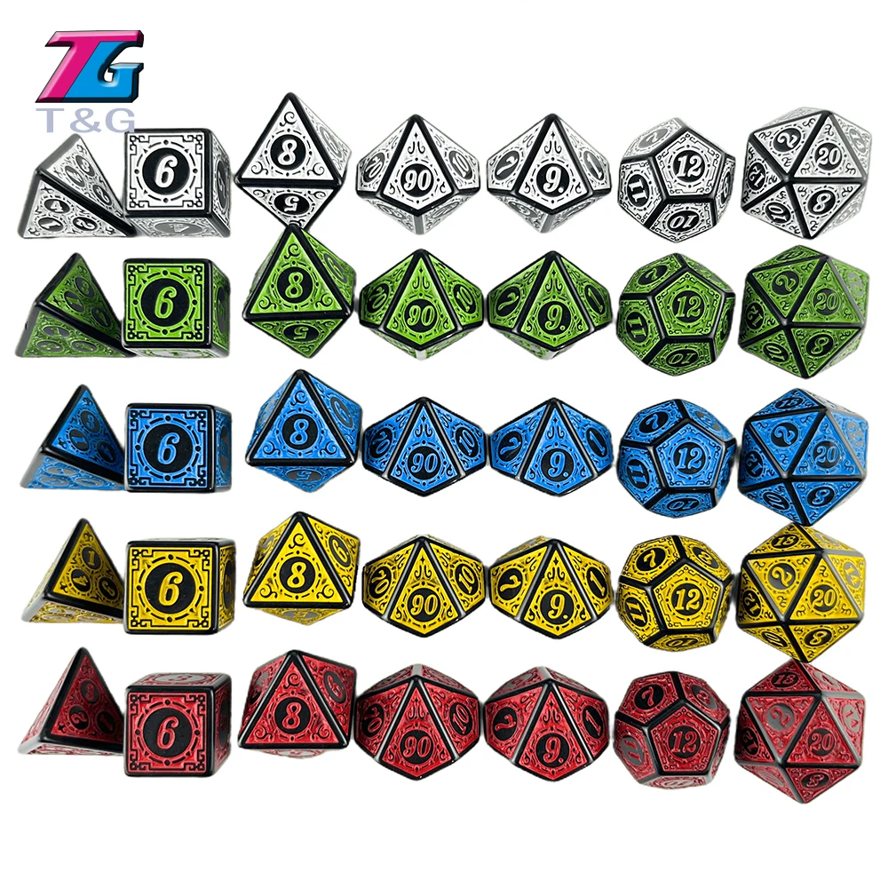 Polyhedral Dice Set with Textures Pattern for DNDGame Table Board Roll Playing Games Accessories