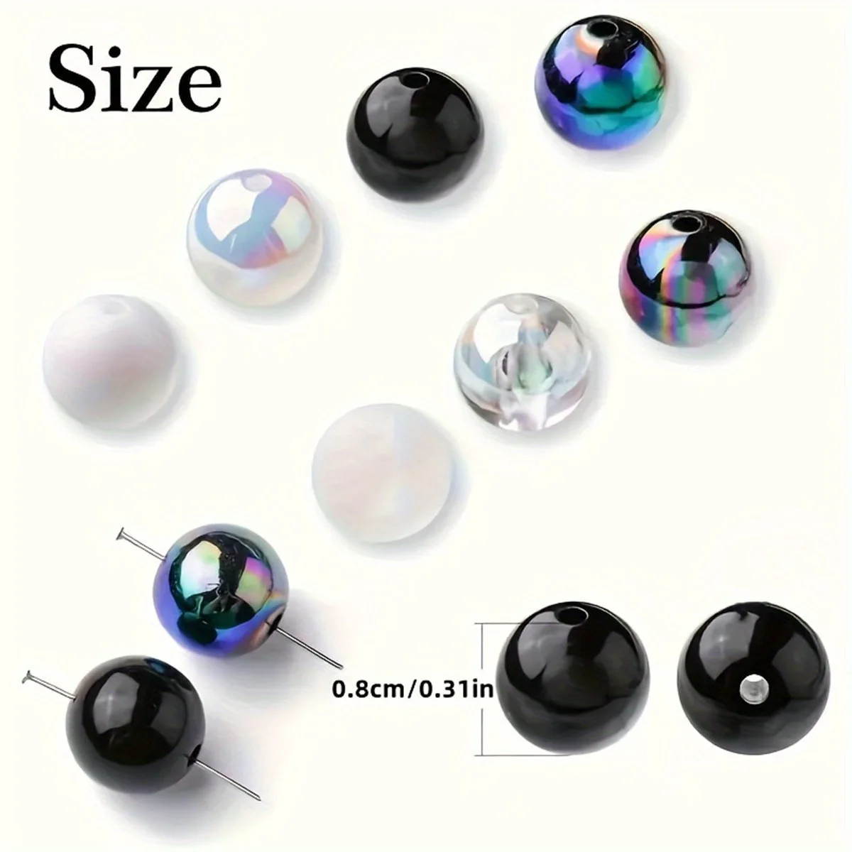 8mm 400/200pcs Frosted Acrylic Beads in Black, White, with AB Coating - Versatile Mix for DIY Jewelry Making Supplies view 2