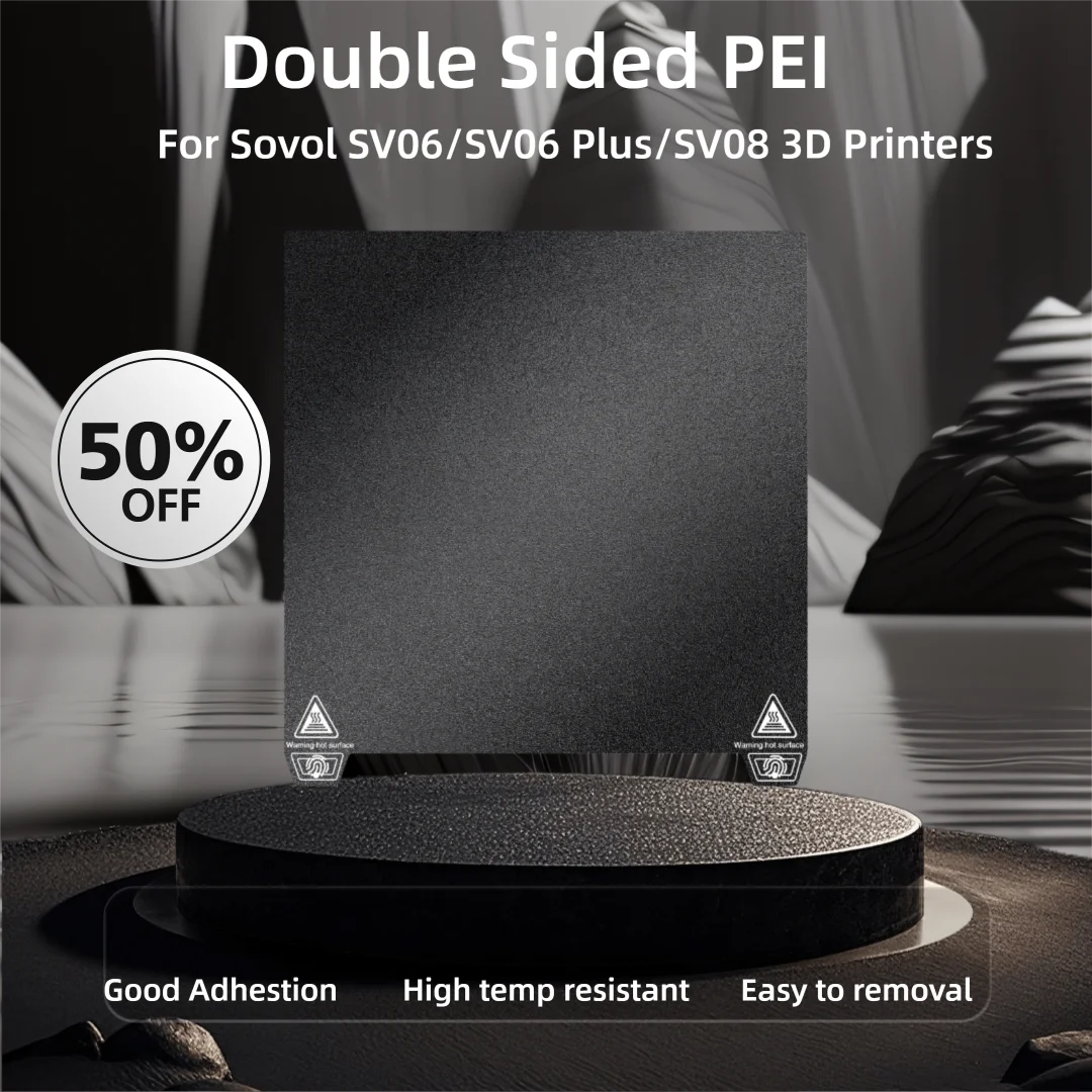 

Комплект печатающих пластин Sovol PEI 235x235/310x320/355x355 мм для SV06/SV06 PLUS/SV08 3D-принтера, двухсторонний стальной лист с питанием PEI