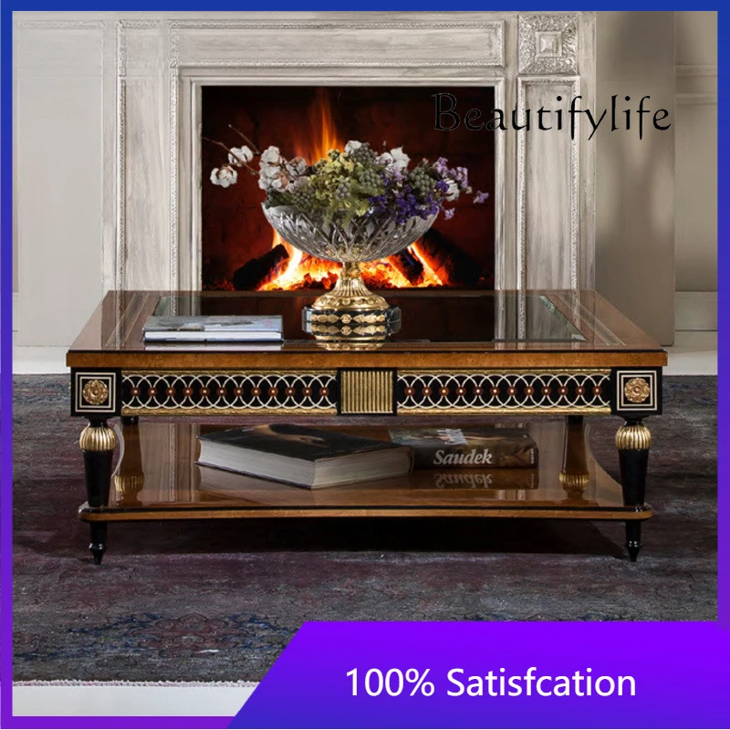 

Комплект журнальных столиков из массива дерева с резьбой в европейском стиле, квадратные, с элементами ретро-дизайна, для гостиной, X