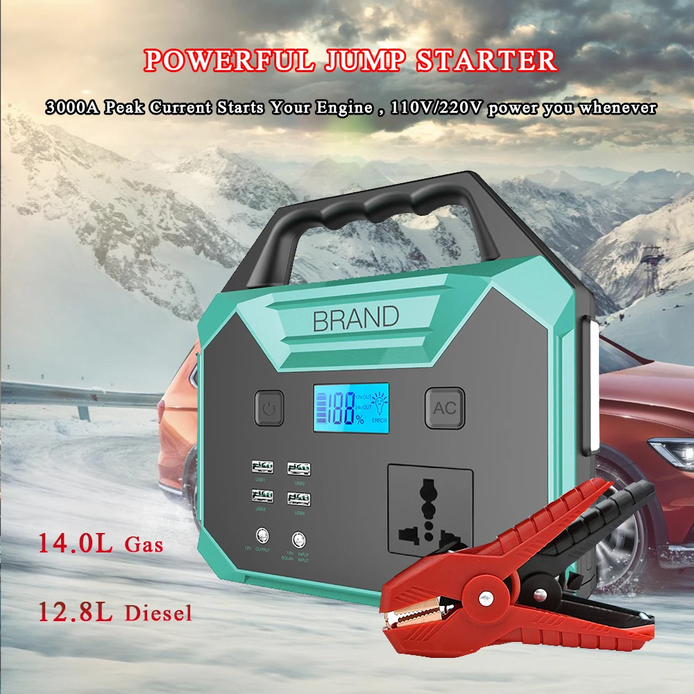 Powerful Jump Starter 110V/220V Power 25000mAh Smart EC8 Booster Cable High Capacity Battery Cells 3000A Car Starting Device