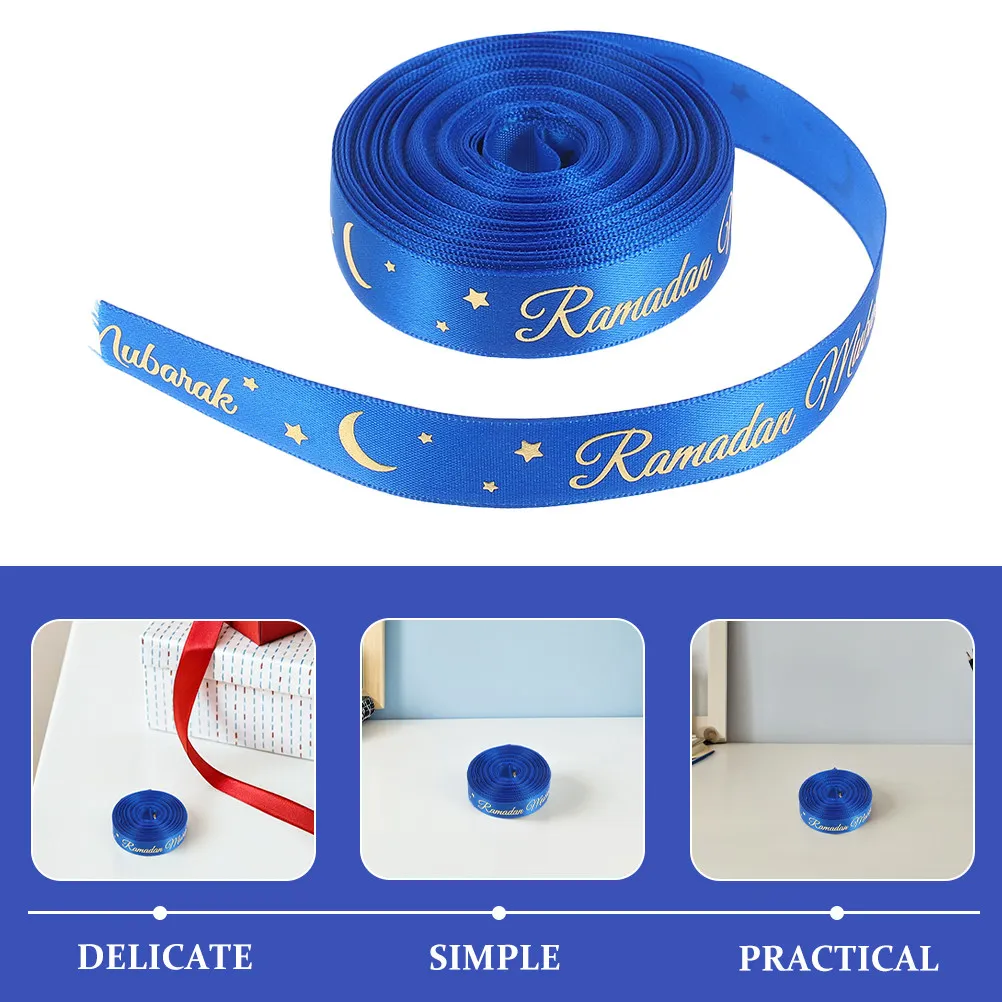 2Pcs Muslim Themed Polyester Ribbons Eid Mubarak Festive Wrapping Ribbons Ramadan Celebration Decorations DIY Bow Making Craft