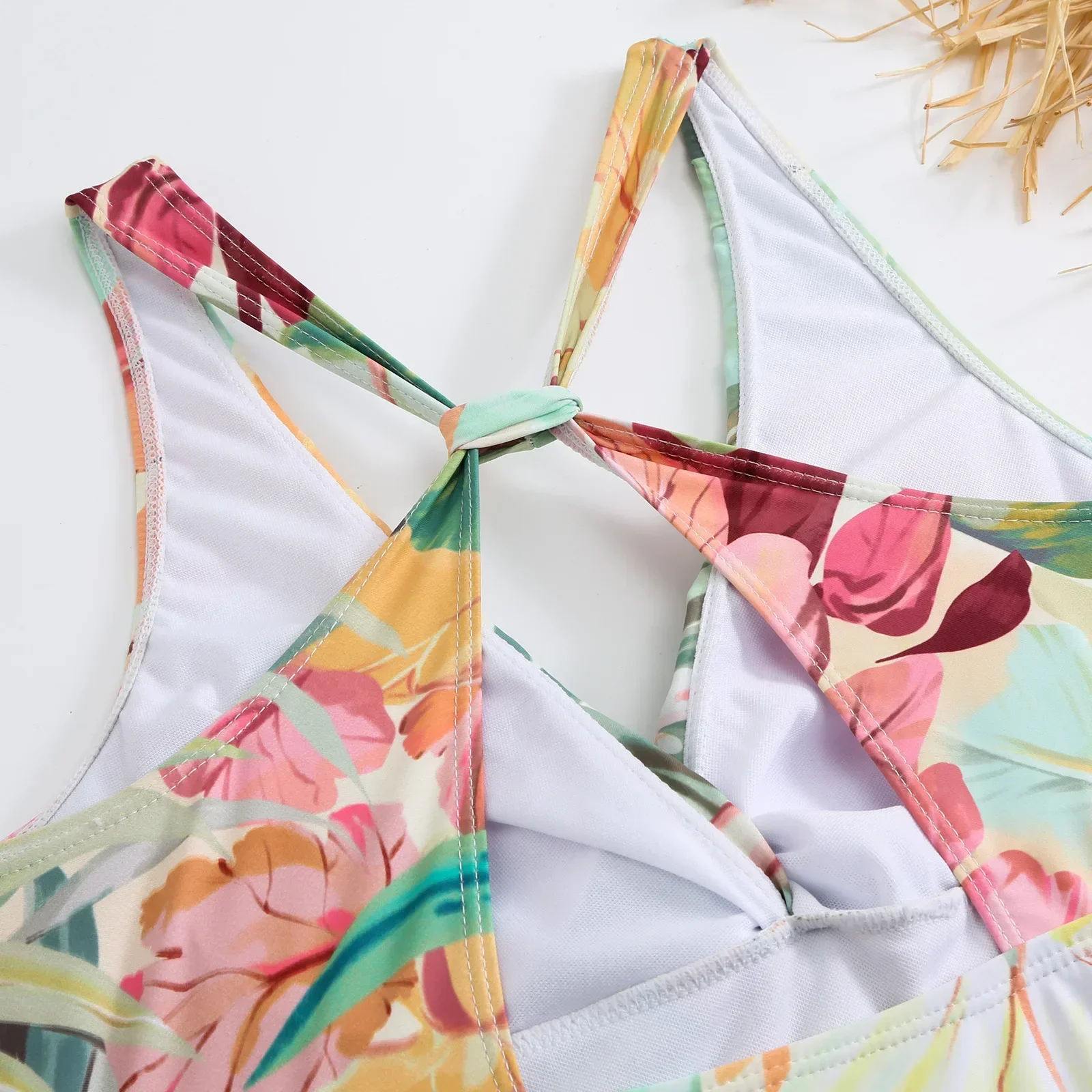 Conjunto de biquíni de uma peça 2024 feminino floral impressão com decote em v maiô sexy cintura alta praia saia maiô verão monokini