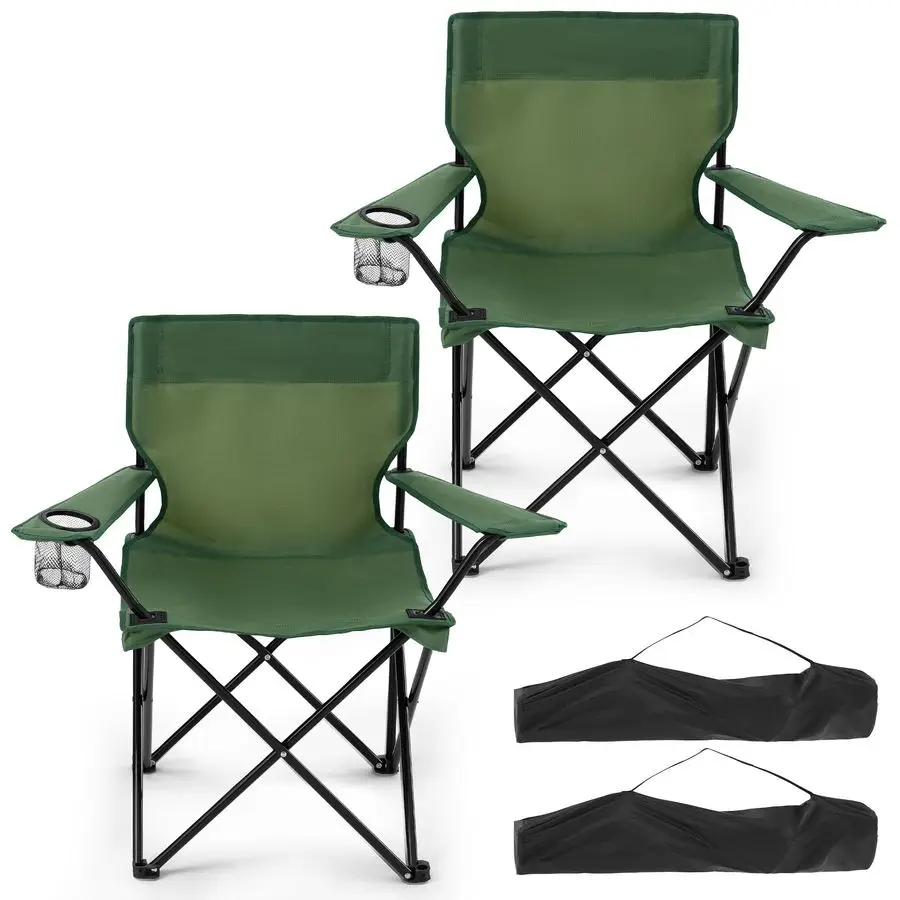 

2 складных кемпинговых стула с подстаканником, выдерживают до 136 кг, портативные складные стулья для взрослых, легкие уличные пляжные стулья