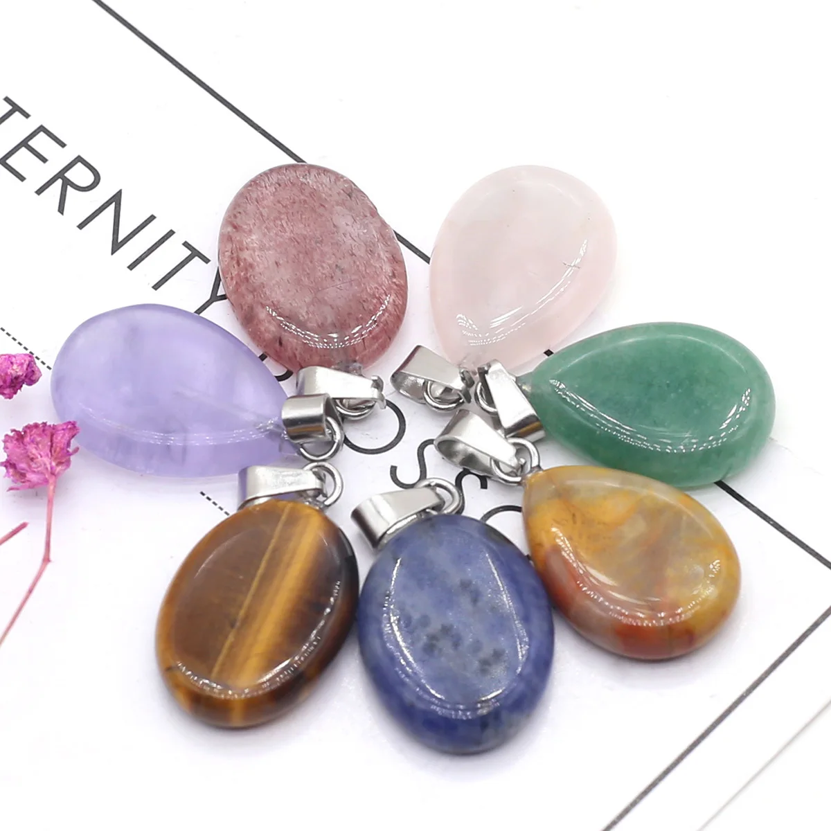 Natural Crystal Agate Stone Pendant Oval Shape Gemstone Exquisite Charms for Jewelry Making DIY Necklace Earring Accessories