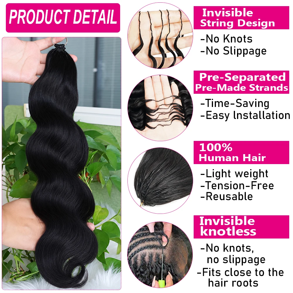 Pre-Separated 26inch Body Wave Crochet Human Hair For Braiding Boho Braids Body Wave Feathered Crochet Human Hair Wet And Wavy Body Wave Bundles 60g/pack Miracle Knots Crochet Human Hair Extensions 240g For A Head 100% Premium Crochet Human Hair