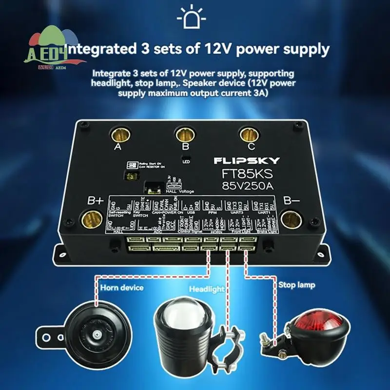 

AED4-FLIPSKY FT85KS бесщеточный ESC с одним приводом 84 В 250 А контроллер электрического скутера аксессуары для электрического скейтборда