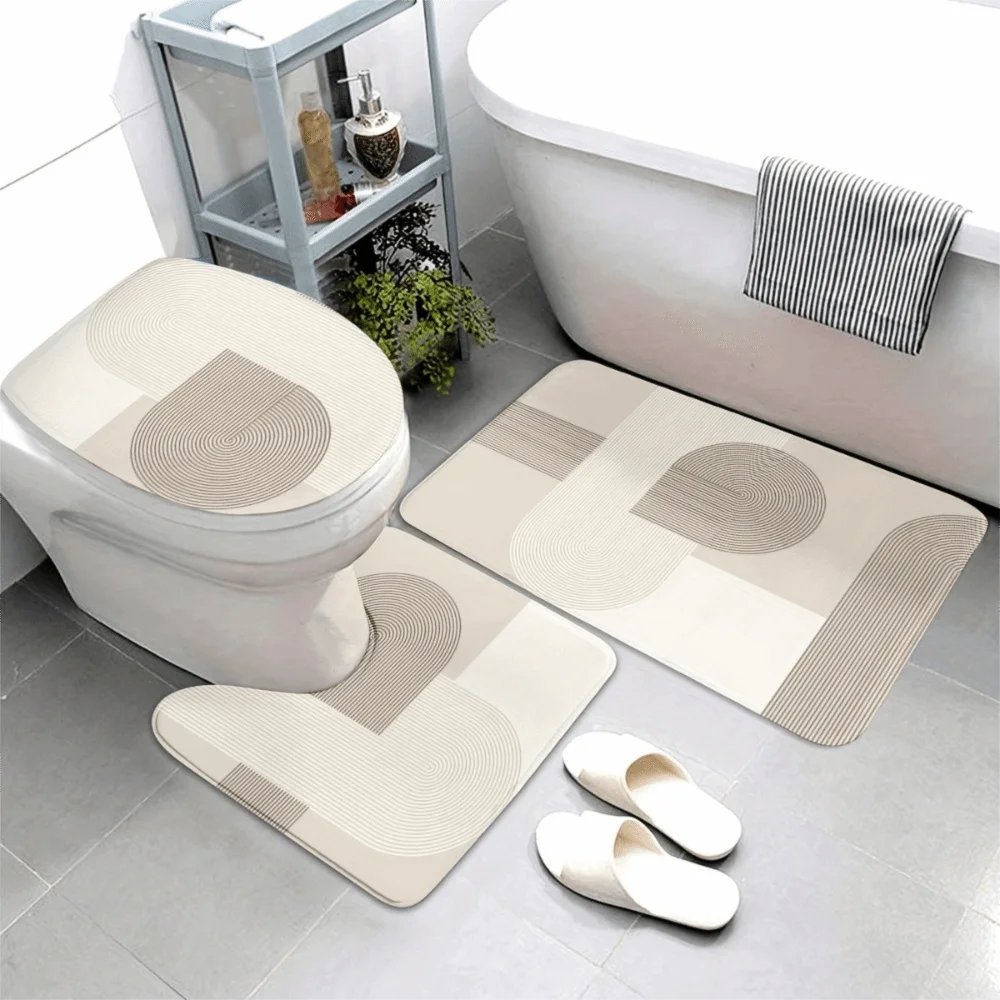 3PCS/SET Nordic-style Marble Pattern Bath Mat Set Soft Quick-Dry Bathroom Mat Wear Resistant Thick Non-Slip Rug Indoor Use