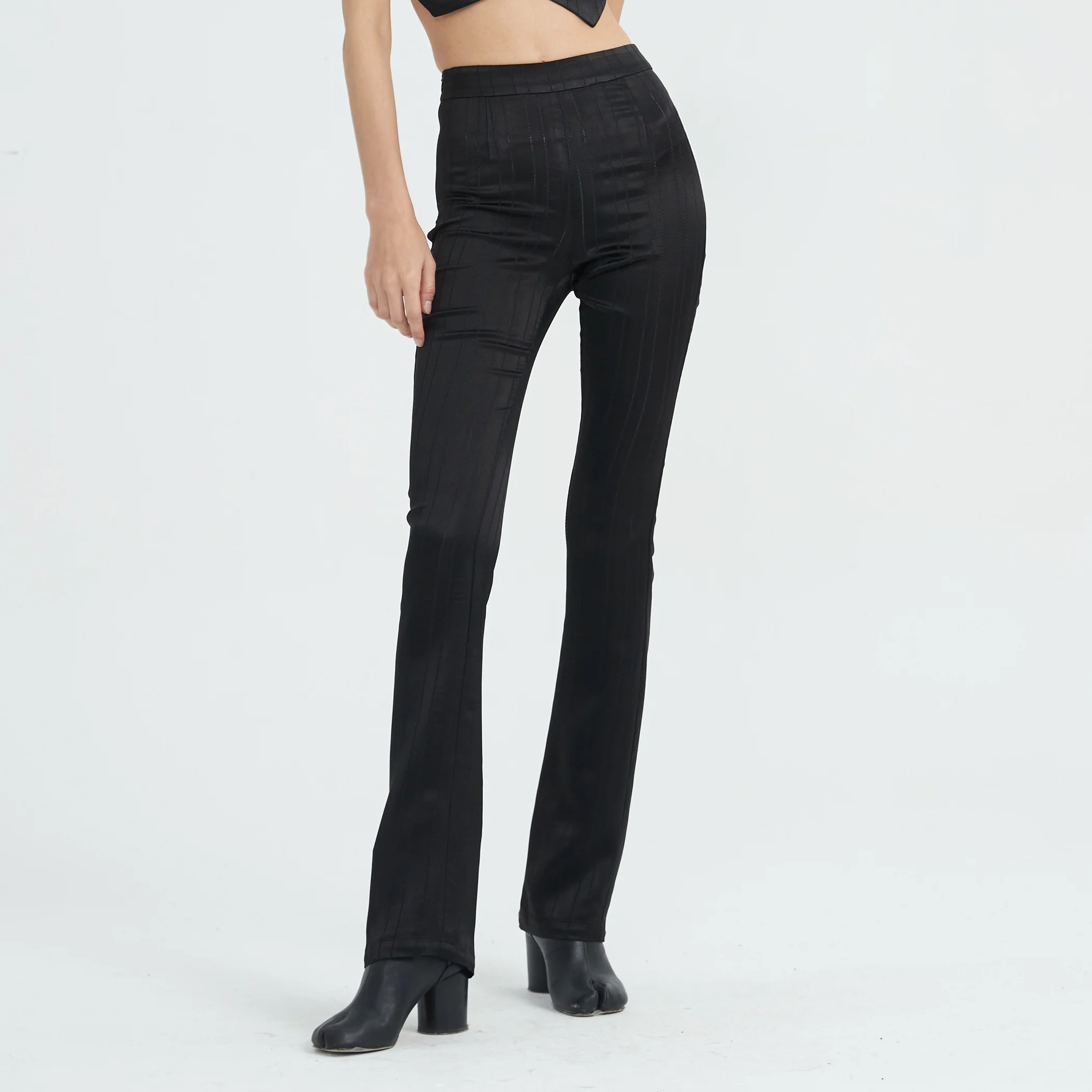 

Женские повседневные брюки Prosper Spring Summer Slimming с высокой талией, прямые, из ацетатной ткани, светящиеся в темноте, черные