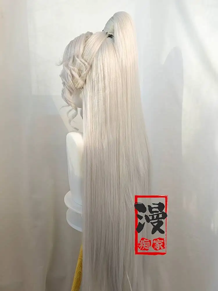 Erha Cosplay Wig White Master Cosplay Wig With Ancient Style Design Versatile Silver-White Half-Tied High Ponytail Hand-Crafted