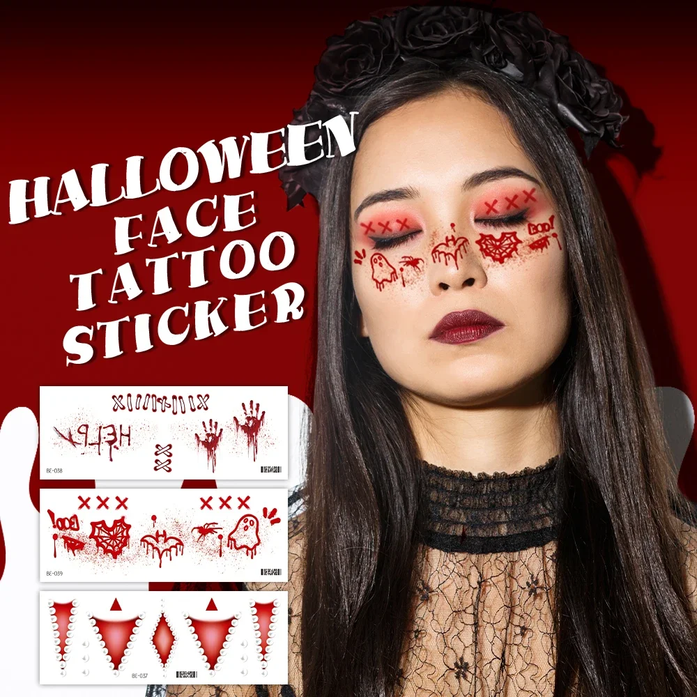 Halloween tato sementara tahan air stiker seksi berdarah Makeup Zombie bekas luka tato palsu dekorasi luka darah horor stiker