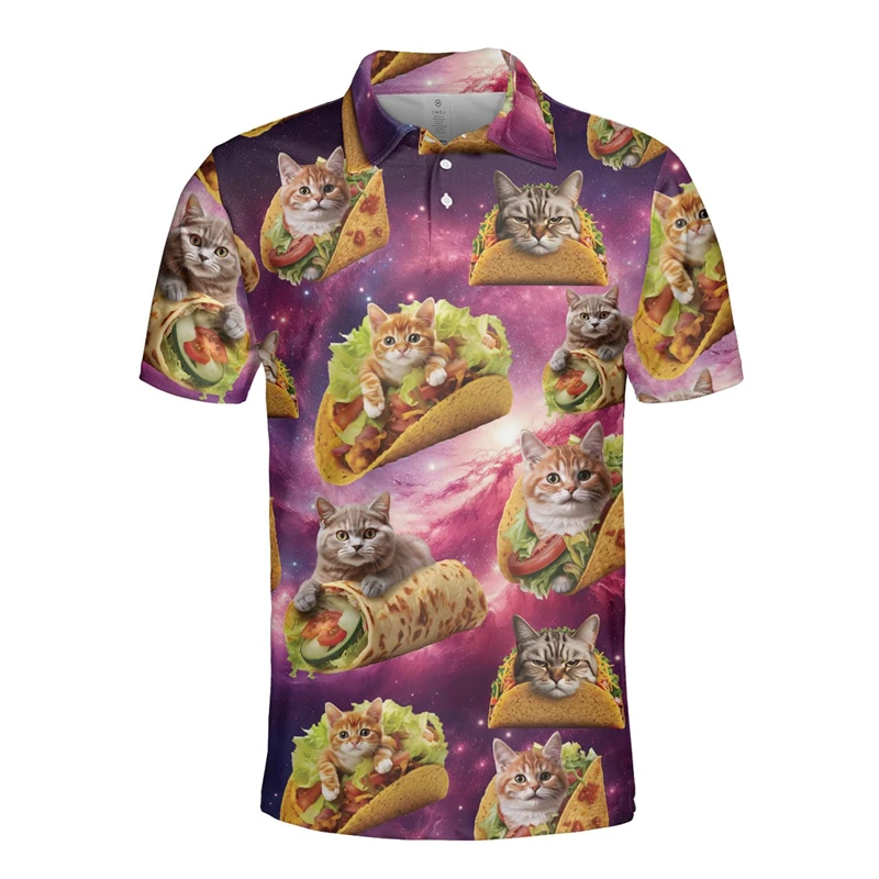 Cartoon Cute Cat 3D Printed Polo Shirts For Men Clothes Feline Pet Unicorn Short Sleeve Harajuku Fashion Funny Animal Kids Tops