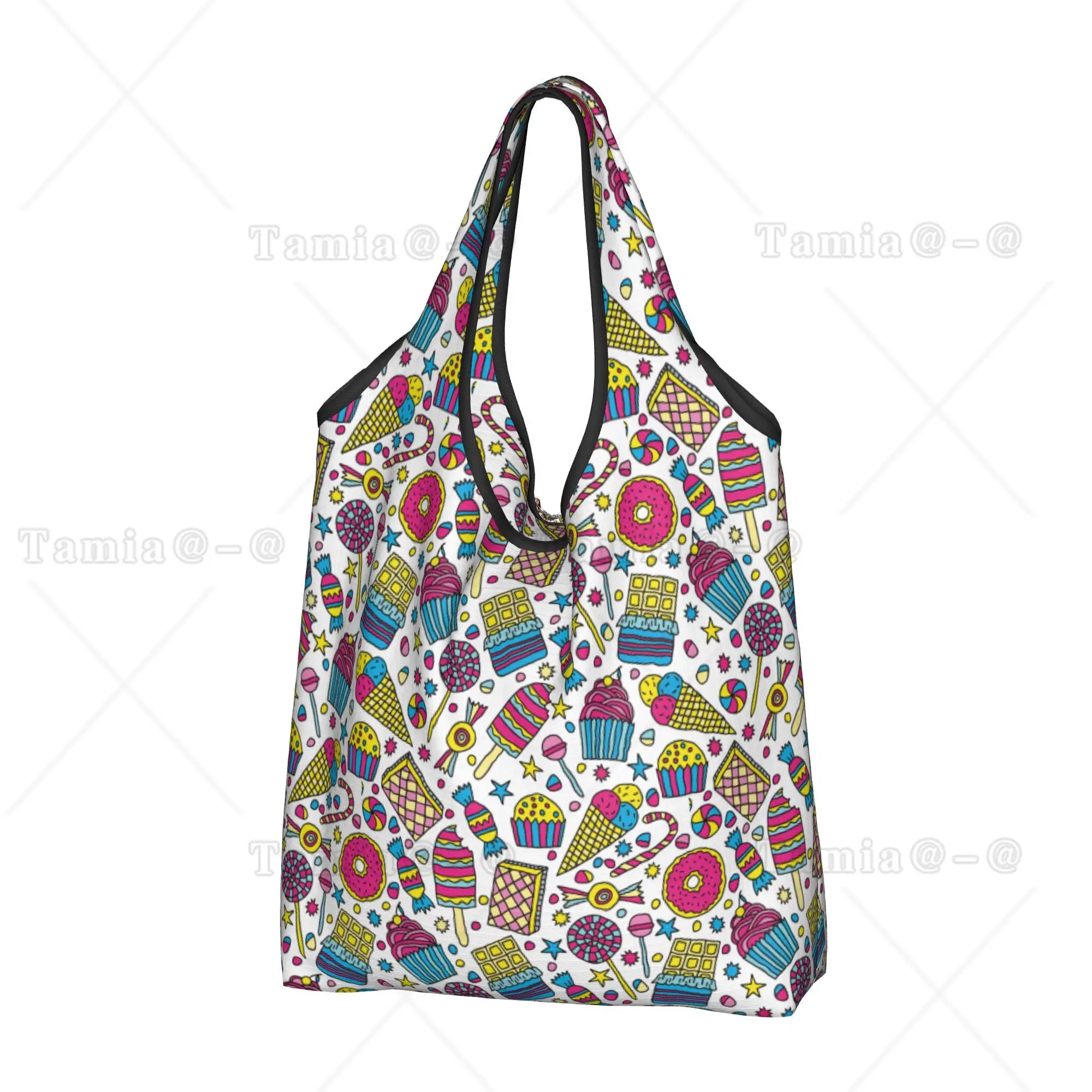 Funny Printed Chocolate Glazed Donut Tote Shopping Bag Portable Shopper Shoulder Donut With Rainbow Sprinkles Handbag