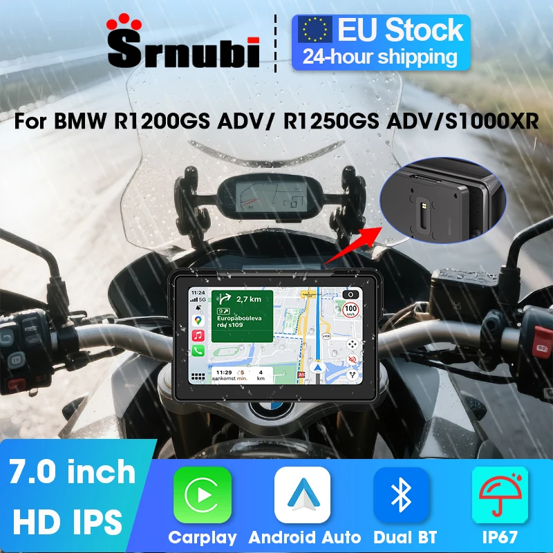 Schermo GPS Carplay da 7 Pollici Srnubi Solo per BMW R1200GS ADV R1250GS Monitor Moto Carplay Wireless Android Auto BT