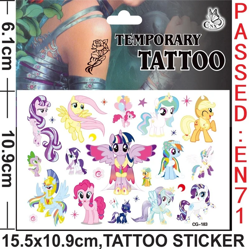 New My Little Pony Friendship Is Magic Temporary Tattoo Stickers Face Arm Hand Fake Tattoo Sticker Cute Cartoon Body Kid Toy