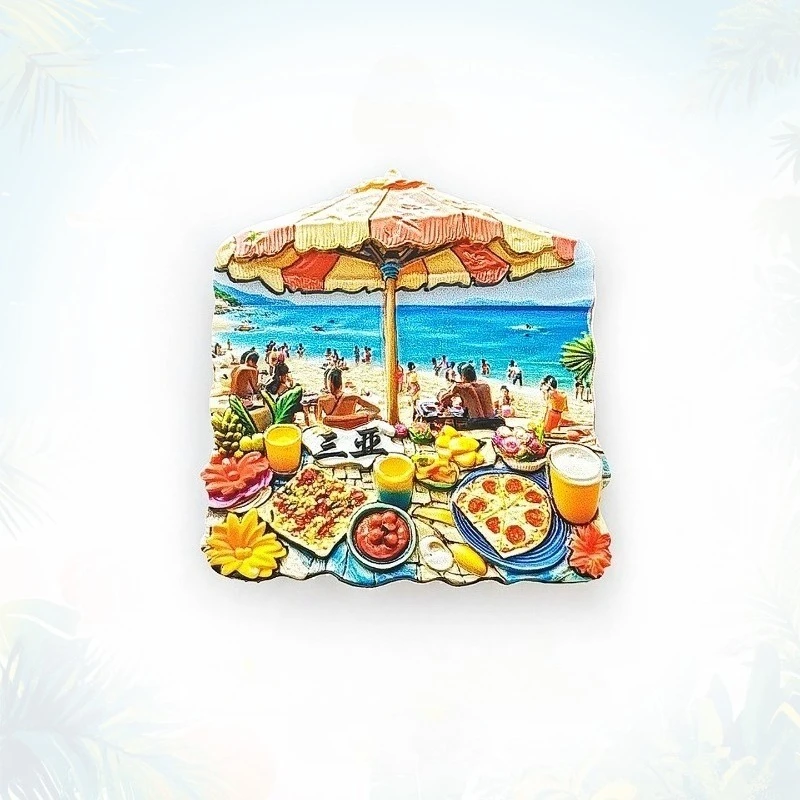 Sanya Beach Fridge Magnet - 3D Tropical Island Souvenir Coconut Palm Seashell Decor Unique Hainan Gift with Strong Magnet