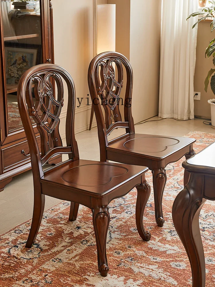 American neoclassical all-solid wood dining chair restaurant furniture Damei cowhide soft bag dining chair