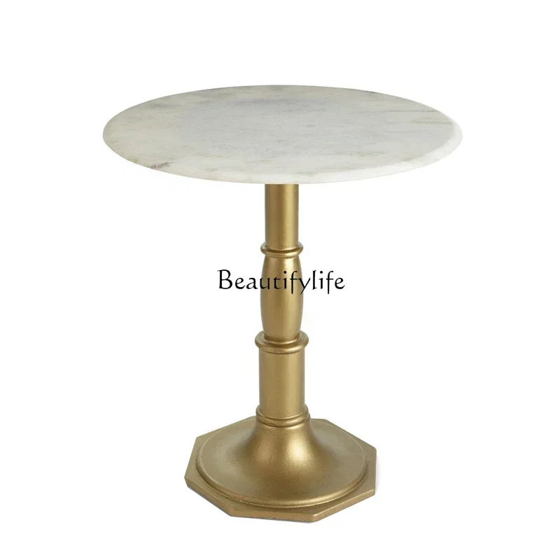 

LXNordic light luxury marble small round table creative American small coffee table solid wood side table