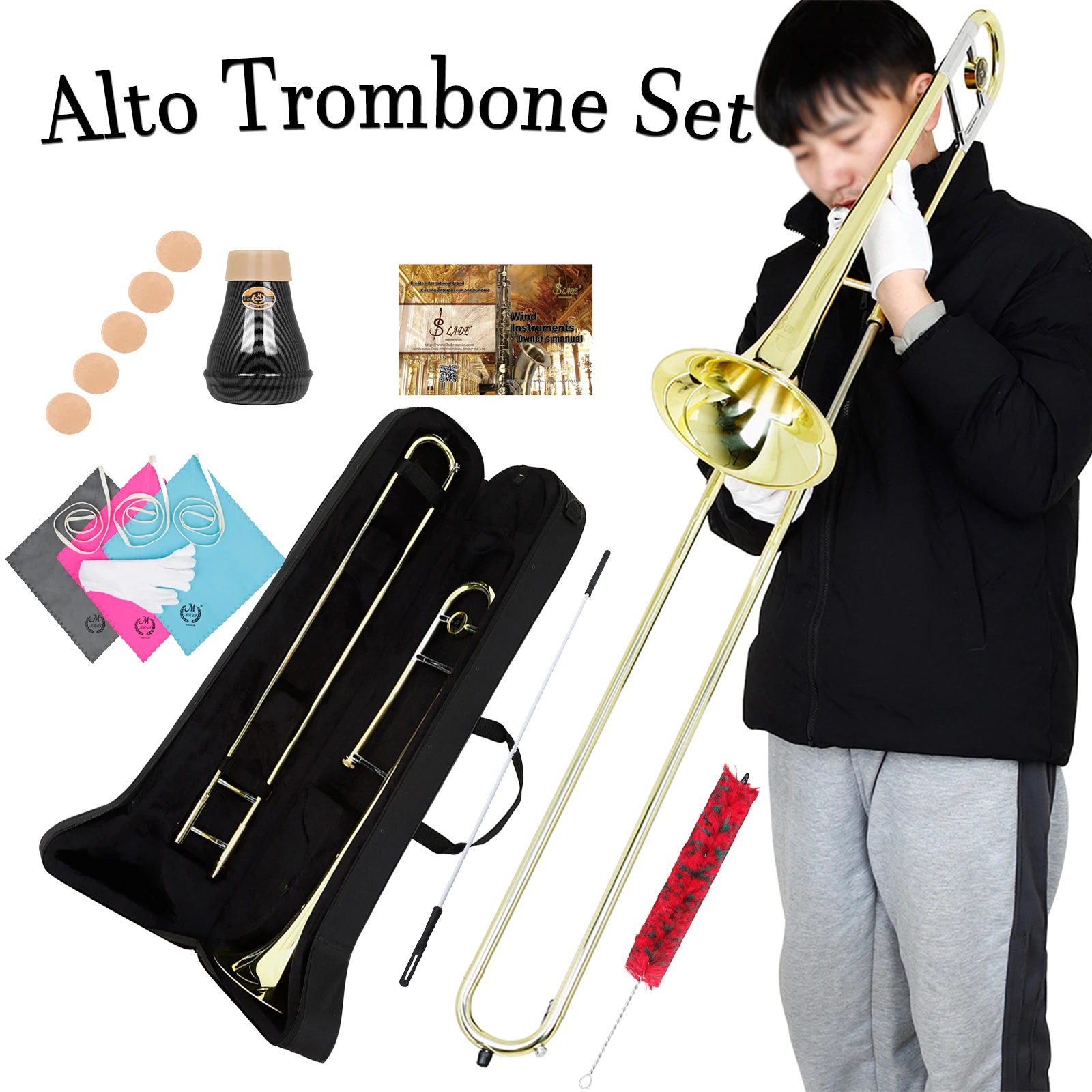 LD-T830 Alto Trombone B Bb Flat Brass Body Alto Trombone Professional Wind Instrument with Mouthpiece Muter with Accessories Set
