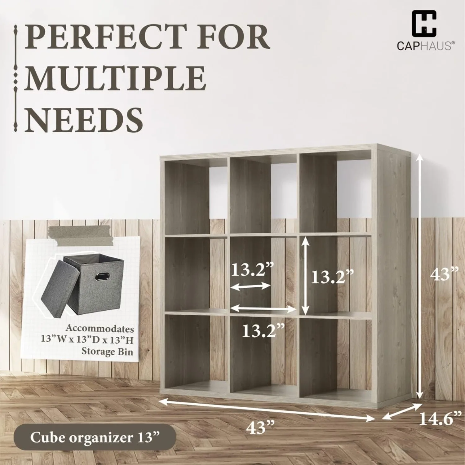 13-Inch Cube Storage Organizer Shelf, with Extra Thick Exterior Edge, Room Open Storage Shelf Divider, Bookcase,  9-Cube