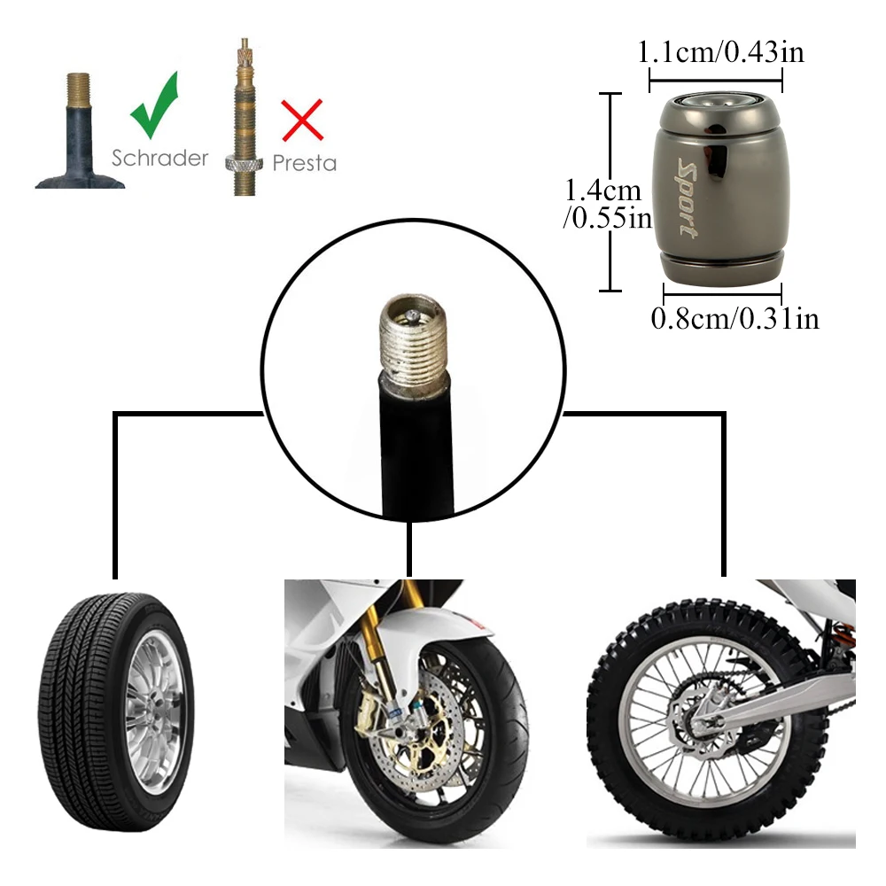 1Set Anti Theft Tire Valve Caps, with O Rubber Ring, Universal Stem Covers for Cars, SUVs, Bike and Bicycle, Trucks, Motorcycles