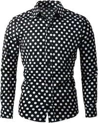 Polka Dot manga comprida camisa Slim, 3D Impresso Lapel Button Top, Design de roupas, 10 cores, £, 2023