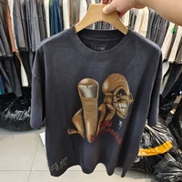 Camiseta de manga corta de gran tamaño para hombre, ropa de calle con gráfico ""No Bystanders"", Top informal negro desgastado Vintage de verano