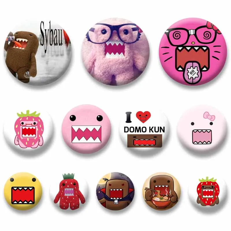 Funny PINK DOMO KUN Coin Badge on Backpack Accessories Cartoon Role Lapel Pins Round Brooches for Clothes Bag Hat Jewelry Gifts