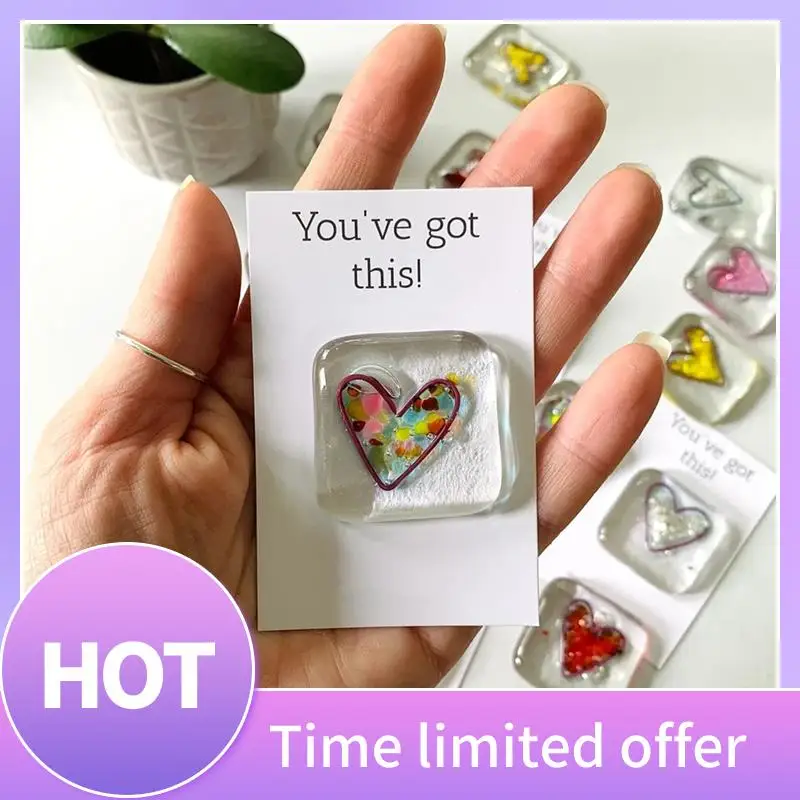 

Pocket Token Glass Heart Card Keepsake Gift -Heart Keepsake Pocket Cards-Fused Glass Heart Pocket Token Multicolor Durable