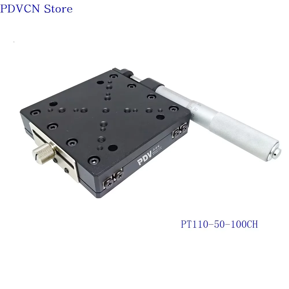 PT110-50-100CH مرحلة خطية يدوية بمحور X، محطة إزاحة يدوية، منصة يدوية، طاولة منزلقة بصرية، سفر 50 مم