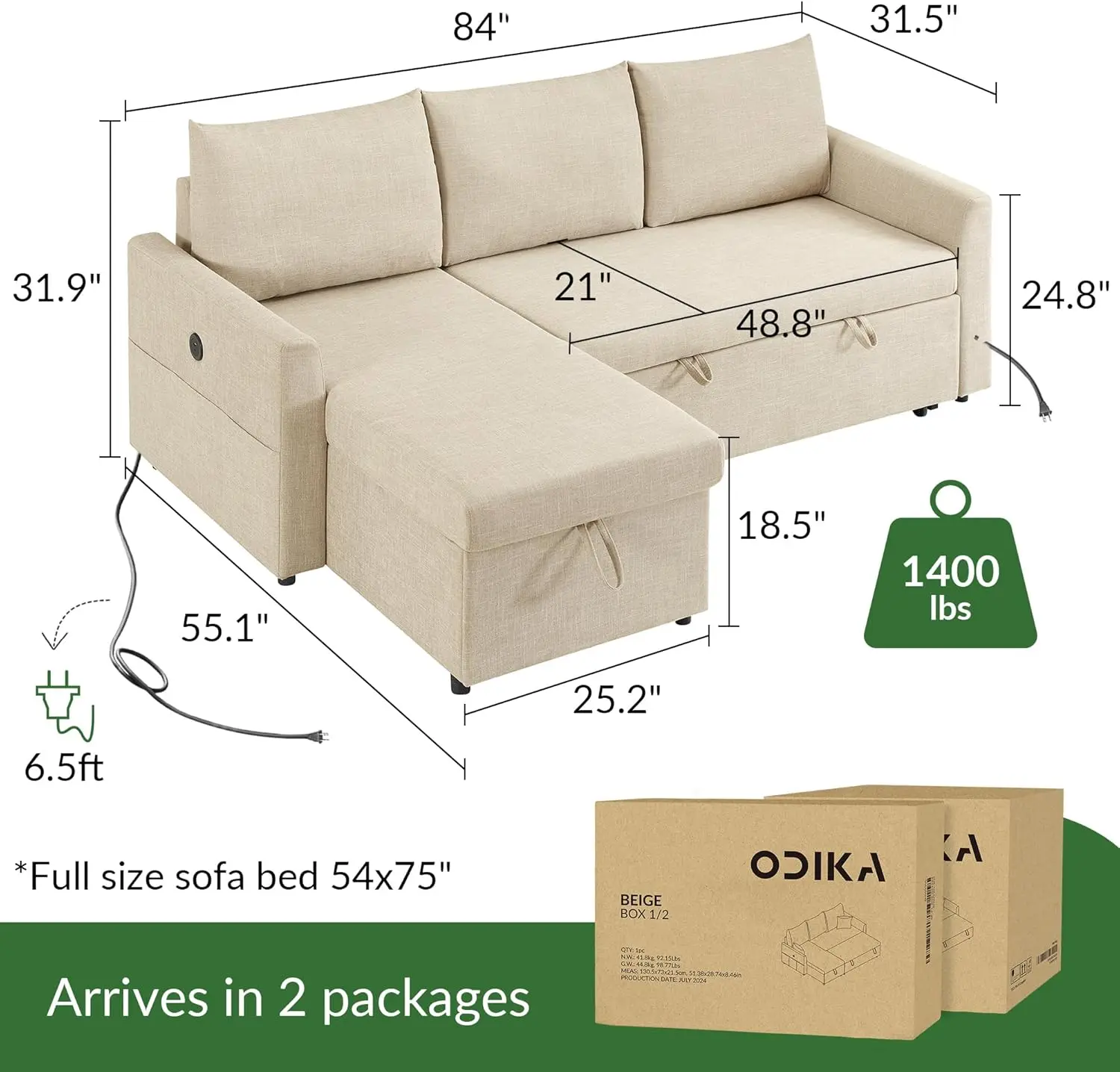 L Shaped Convertible Sleeper Sofa Bed,84