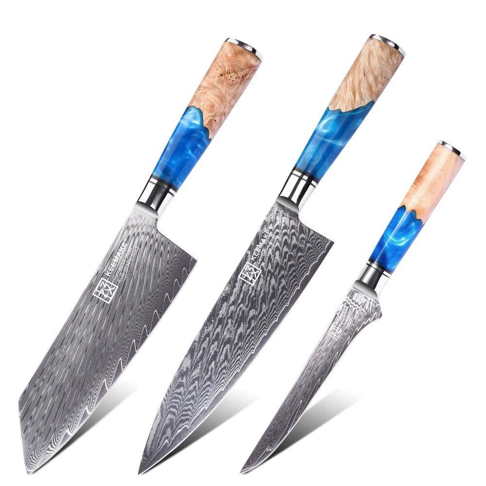 KEEMAKE Damascus Chef's Knives 1-3PCS/Set Ultra Sharp AUS-10 Damascus Steel Meat Cutting Knife Japanese Kitchen Knife Tools