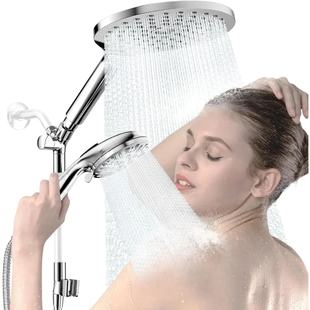 

Dual Shower Heads with Handheld Spray Combo, High Pressure Modern Rain Shower Head with 9-Mode Handheld Showerhead, Doub
