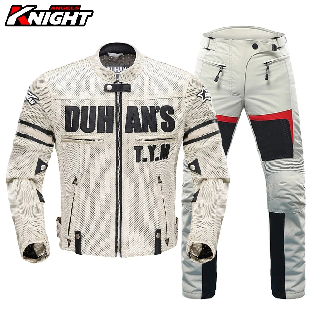 

DUHAN Motorcycle Jacket Men Motorcycle Protector Pants Moto Cycling Jacket Motocross Summer Breathable Riding Clothes