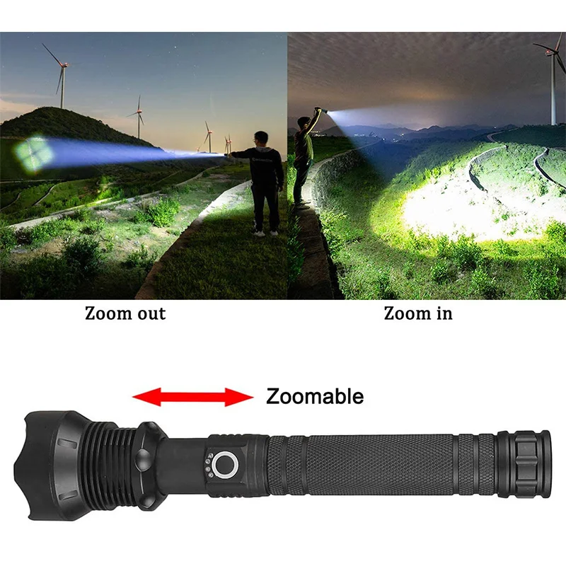 90000 Lumens Led Flashlights USB Rechargeable LED Brightest Flashlight Waterproof Zoomable LED Tactical Torch Light for Camping