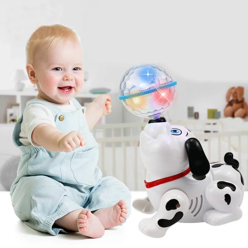 

Bump and Go Spinning Dalmatian Dog Toy with Ball Music Colorful Flashing Lights for Babies Infants Toddlers