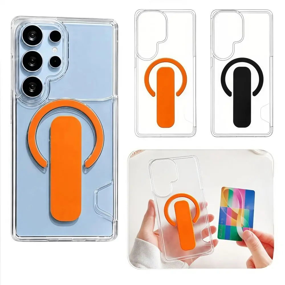 Transparent Card Holder Phone Case Push-pull Type Hard Stand-type Magnetic Phone Case for Samsung Galaxy S26 S25 S24 Ultra