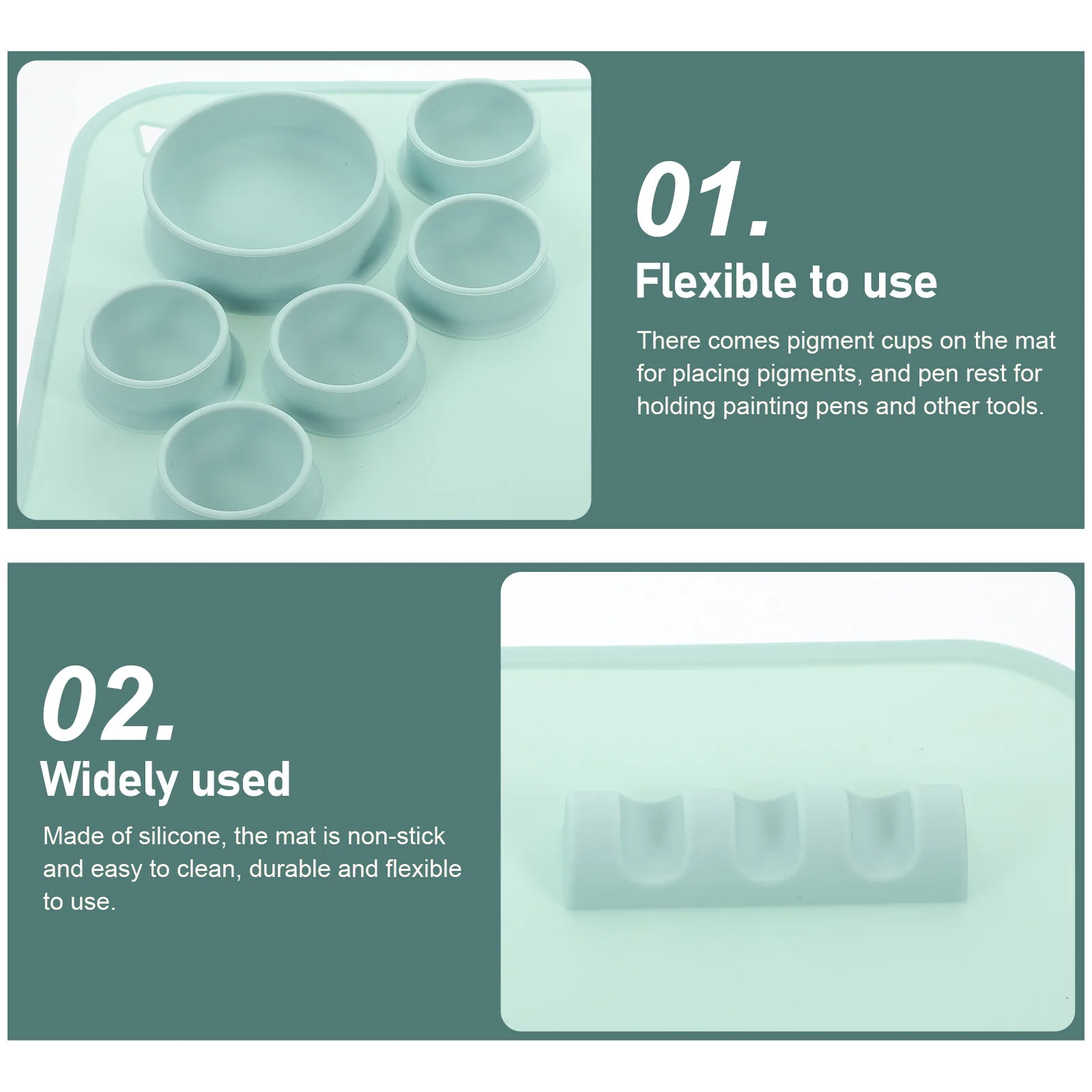 

Silicone Craft Mat Kids DIY Painting Pad Non-Stick Silicone Sheet Resin Casting Pigment Cups Pen Rest Tabletop Protector