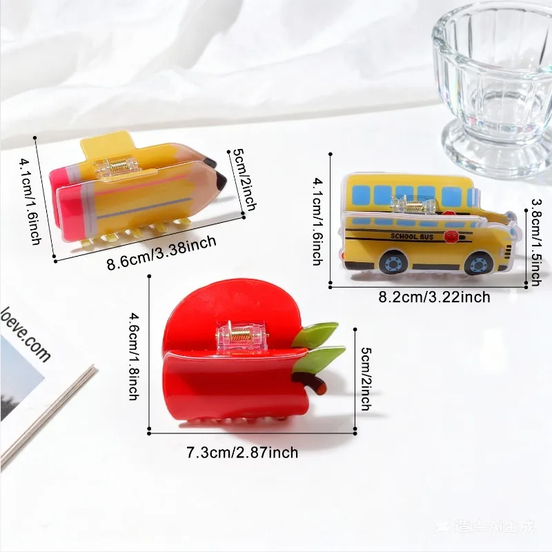 Cartoon Campus Style Cute Claw Pencil School Bus Design Hair Gripper Lovely Hair Accessory For Girls Ponytail And Updo Hairstyle